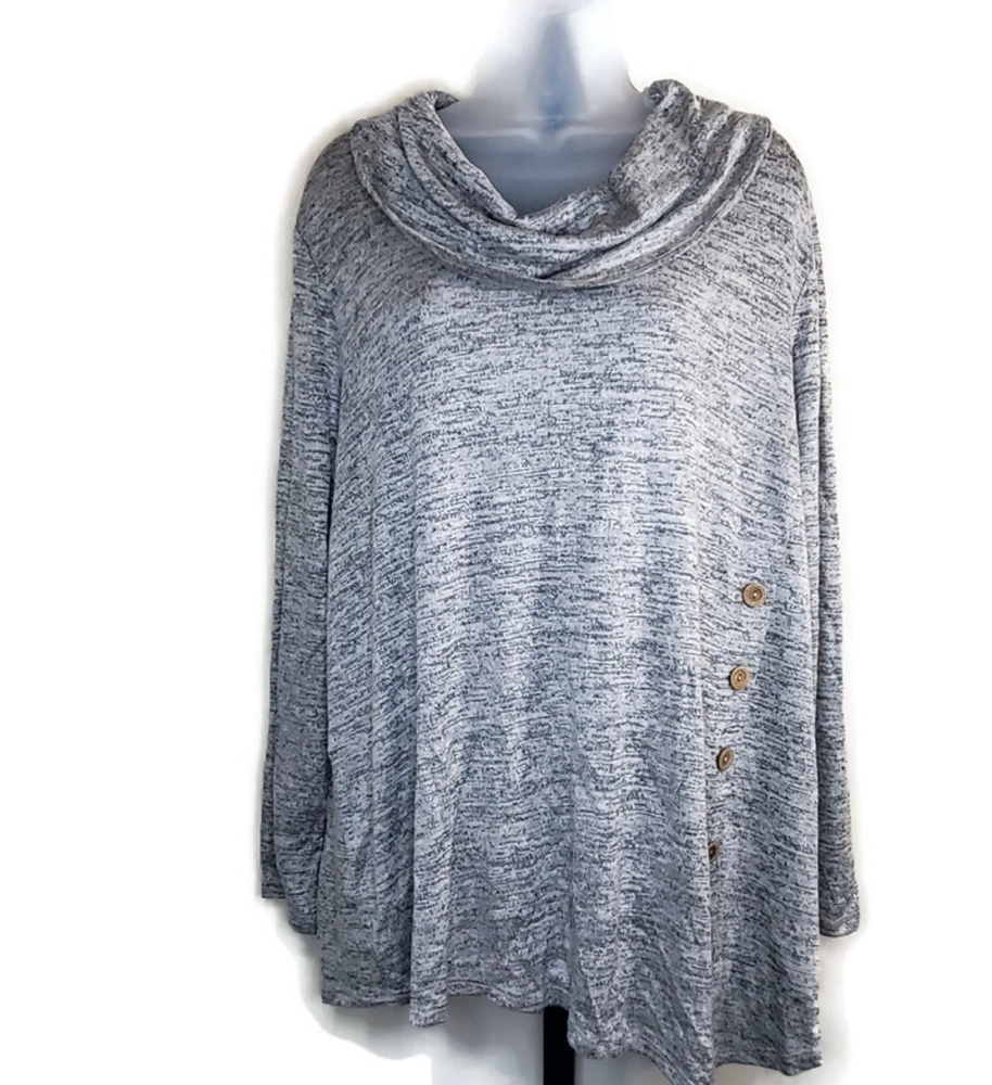 Naif Cowl Neck Sweater Grey Long Sleeve Light Weight Sweater Button Accents 3X